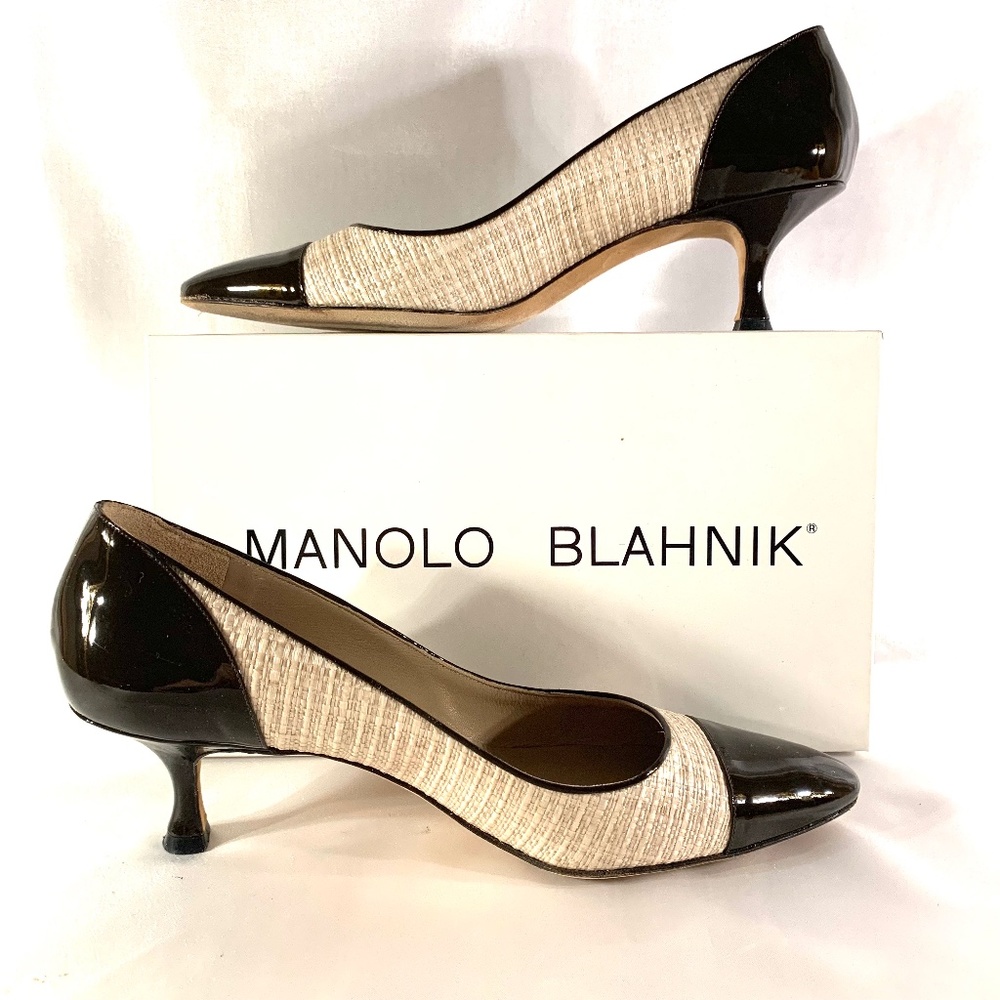 Manolo Blahnik Two-Tone Brown Patent Leather Pumps size 41 / 10.5 low heel